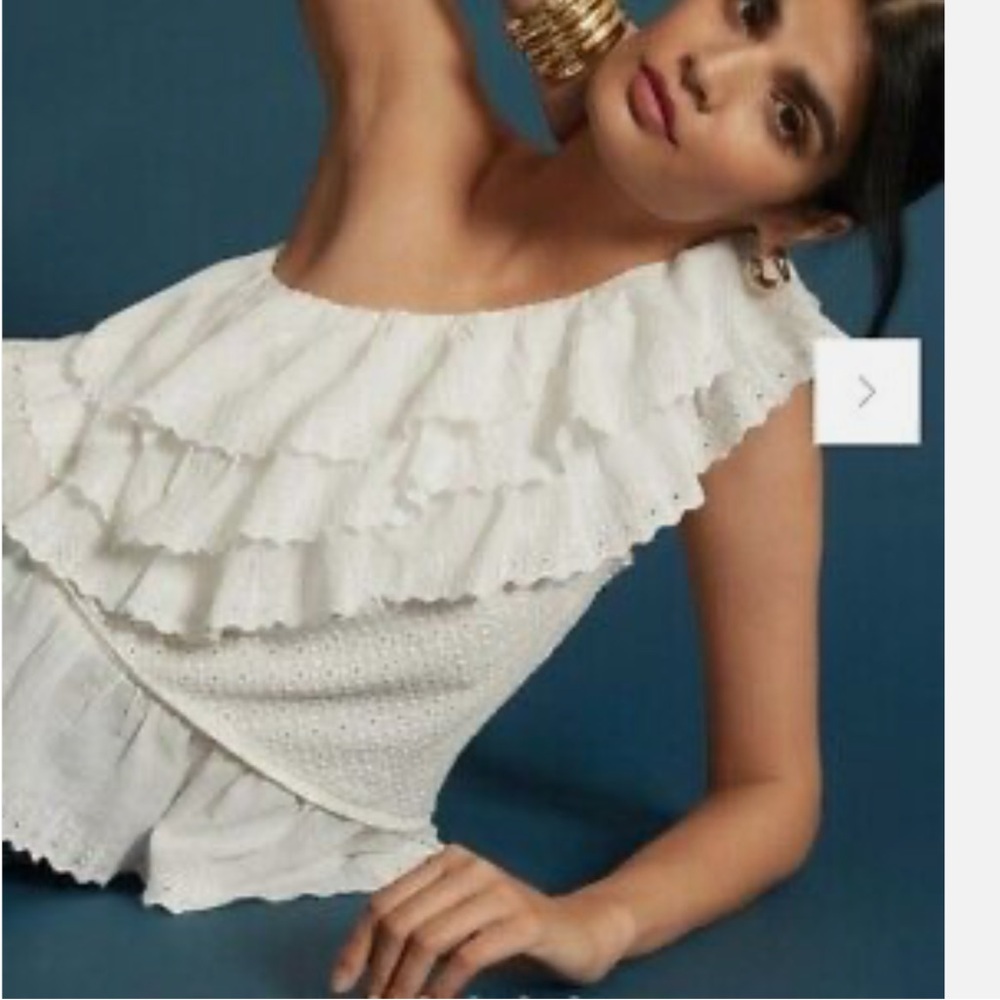 ANTHROPOLOGIE White Ruffled One-Shoulder Top
